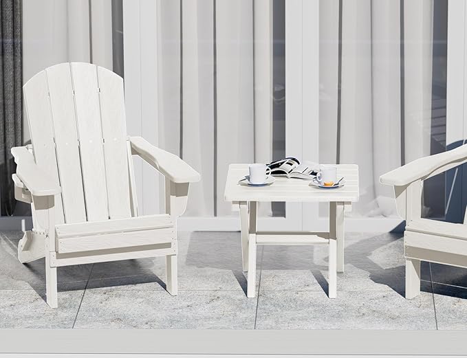 SERWALL Folding Outdoor Side Table Set of 2, Portable Adirondack Side Table, White - Photo 8