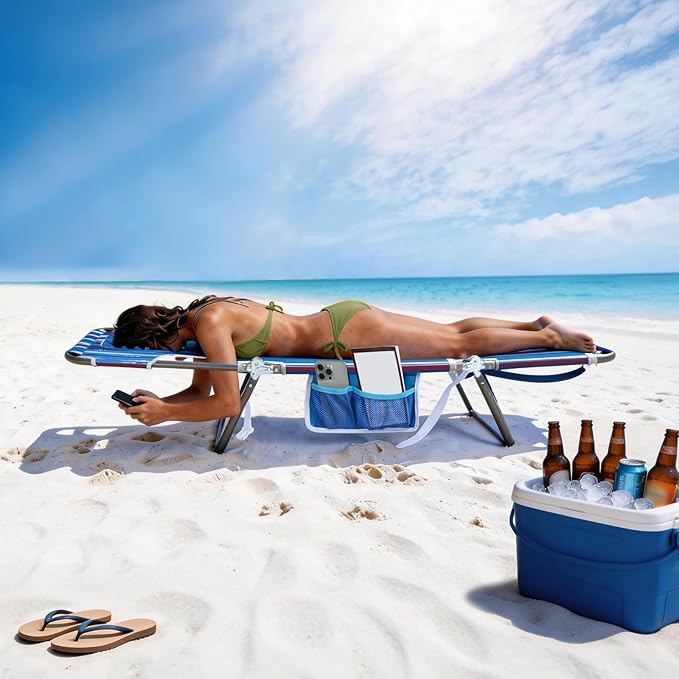 SUNNYFEEL Beach Lounge Chair, Backpack Reclining Beach Chairs Lay Flat, Sun Face Down Tanning Chair - Photo 2