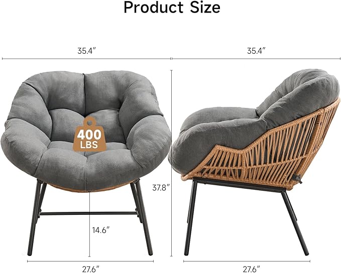 ONBRILL Outdoor Egg Chair, Indoor Lounge Chair for Patio, Bedroom, Living Room, Porch - Grey