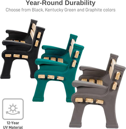 RTS Home Accents Custom Length Lightweight Indoor or Outdoor Bench Ends with Backrest and Armrest (Wood & Screws Sold Separately), Kentucky Green