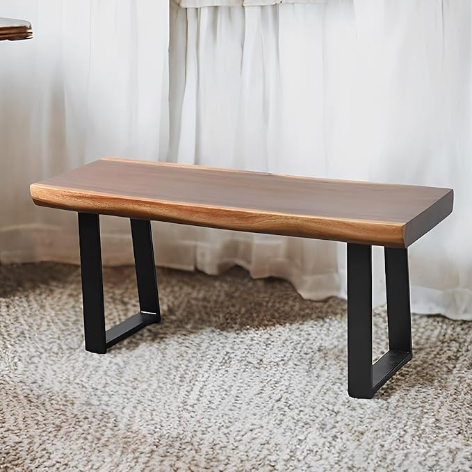 Solid Wood Bench Live Edge 39"x13"x18"H Rectangle Wooden Entryway Stools Natural Brown Rustic Coffee Side Table Bedroom Bathroom Living Room Patio Outdoor Garden Foot Stool