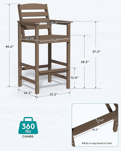 SERWALL Tall Adirondack Chairs Set of 2, Balcony Adirondack Chairs Set, Outdoor Bar Height Barstools Chair Set for Bistro, Poolside, Garden, Coffee