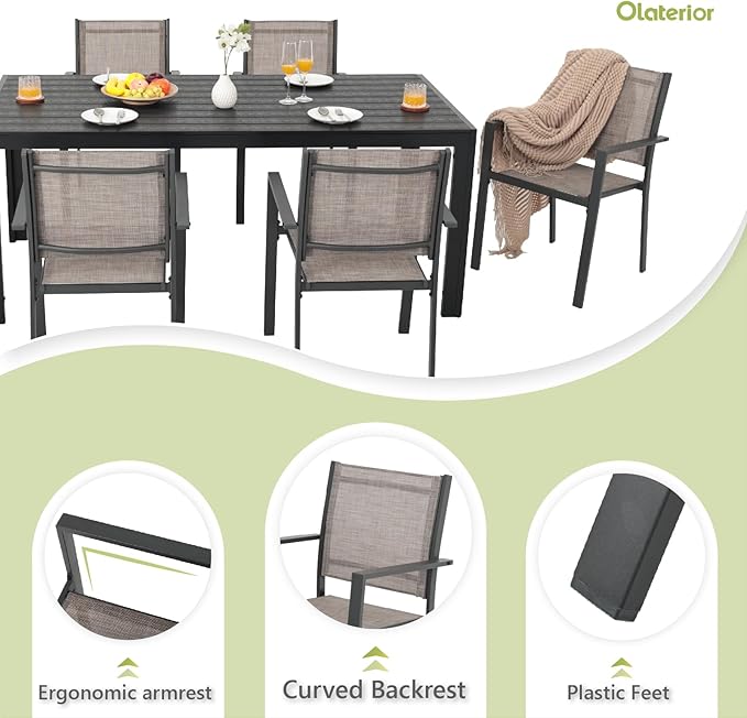 Patio Dining Chairs, All-Weather Textilene Outdoor Dining Chair Set of 4, Heavy-Duty Stackable Minimalist Outdoor Chairs with Armrest, Patio Chairs for Lawn Deck Pool, Brown