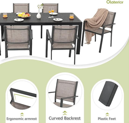Patio Dining Chairs, All-Weather Textilene Outdoor Dining Chair Set of 4, Heavy-Duty Stackable Minimalist Outdoor Chairs with Armrest, Patio Chairs for Lawn Deck Pool, Brown