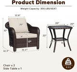 3 Piece Patio Wicker Bistro Set, 2 All-Weather Use Outdoor Wicker Chairs with PE Rattan Side Table, Ideal for Porch - Photo 2