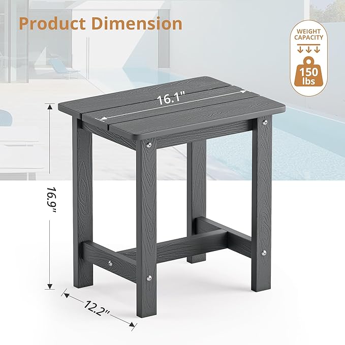 LUE BONA Outdoor Side Table, HDPS Small Outdoor Adirondack Side Tables, Outside End Table for Patio, Porch, Deck, Pool - Photo 3