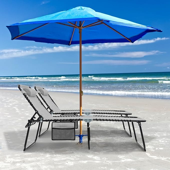 GYMAX Lounge Chairs for Outside, Extra High Folding Beach Tanning Lounger with Adjustable Backrest - Photo 2