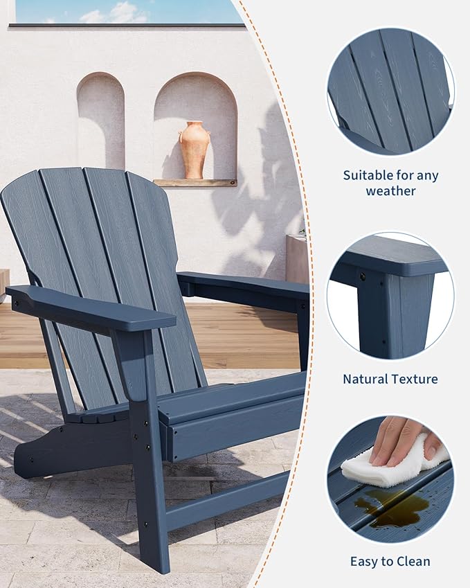 Garvee HDPE Adirondack Chairs for Outdoor Patio, Weather-Resistant All-Weather Seating for Fire Pit, Deck, or Lawn, Heavy-Duty Wide Armrests with Slatted Back, Fade-Proof Easy-Clean Design