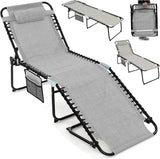 Giantex Patio Lounge Chairs for Outside - Folding Tanning Chair w/Headrest, 4 Adjustable Positions, Side Pocket - Photo 1