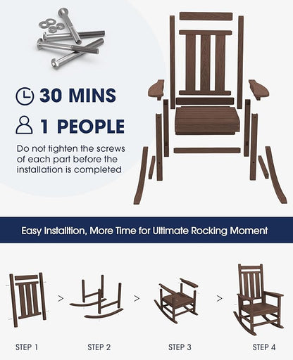 KINGYES Oversized Outdoor Rocking Chair, All-Weather Patio Rocking Chairs for Porch, HDPE Outdoor Patio Rockers with High Back & Wide Seat for Garden, Lawn, Coffee