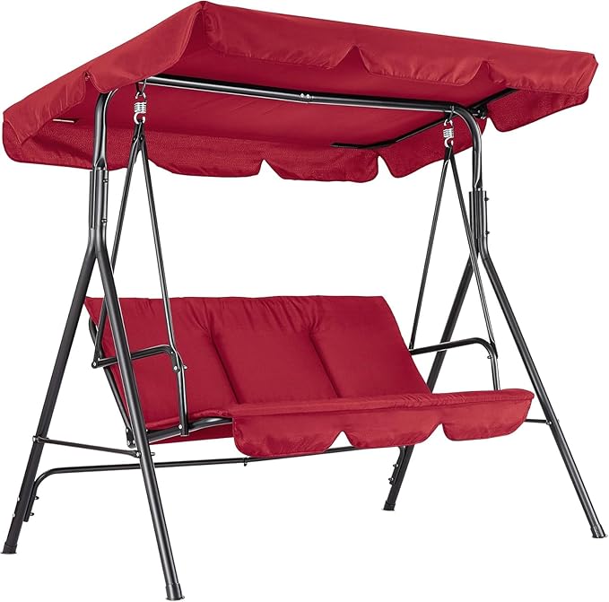 3-Seat Outdoor Porch Swing Chair with Adjustable Canopy & Thickened Cushions - Photo 1