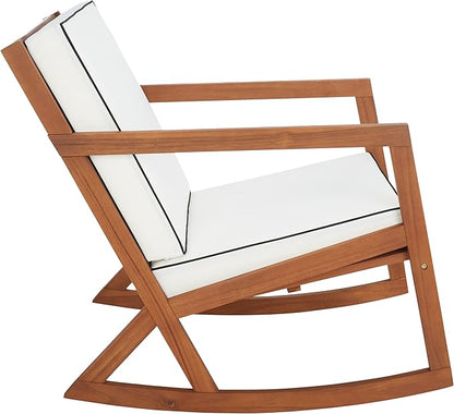 SAFAVIEH Outdoor Collection Vernon Natural/Beige Cushion with Black Piping Rocking Chair