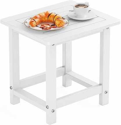 YEFU Outdoor Side Table for Patio: 16" HIPS Weather - Resistant Adirondack Tables - Waterproof Small Square End Tables for Backyard Pool Porch Balcony - Indoor Outdoor Durable Table White