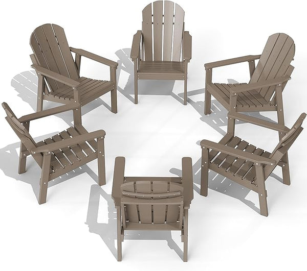 Adirondack Chair Set of 6, All Weather HDPE Fire Pit Chairs, Oversized Plastic Adirondack Chair for Outdoor, Balcony - Photo 1