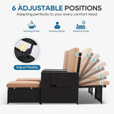 5PCS Outdoor Wicker Chaise Lounge Chair - Rattan Adjustable Reclining Patio Lounge Chair with Ottoman and Coffee Table - Photo 3