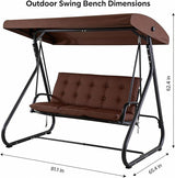3-Seat Outdoor Convertible Swing Glider with Adjustable Canopy, 2-in-1 Bench to Flat Bed, Removable Cushions - Photo 2