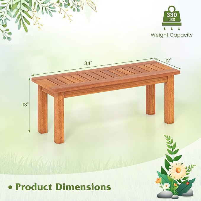 Tangkula Outdoor Backless Bench, Solid Wood Patio Bench w/Slatted Seat, 2-Person Rustic Wooden Entryway Bench for Front Porch Garden Balcony Park Indoor, Weatherproof, 34”, Load up to 330 LBS (1)