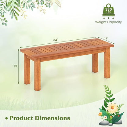 Tangkula Outdoor Backless Bench, Solid Wood Patio Bench w/Slatted Seat, 2-Person Rustic Wooden Entryway Bench for Front Porch Garden Balcony Park Indoor, Weatherproof, 34”, Load up to 330 LBS (2)