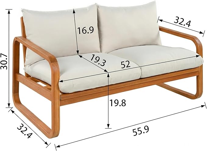 Merax Outdoor 4-Piece Acacia Wood Conversation Set - Patio 2-Seat Loveseat Sofa w/Coushion - Photo 6