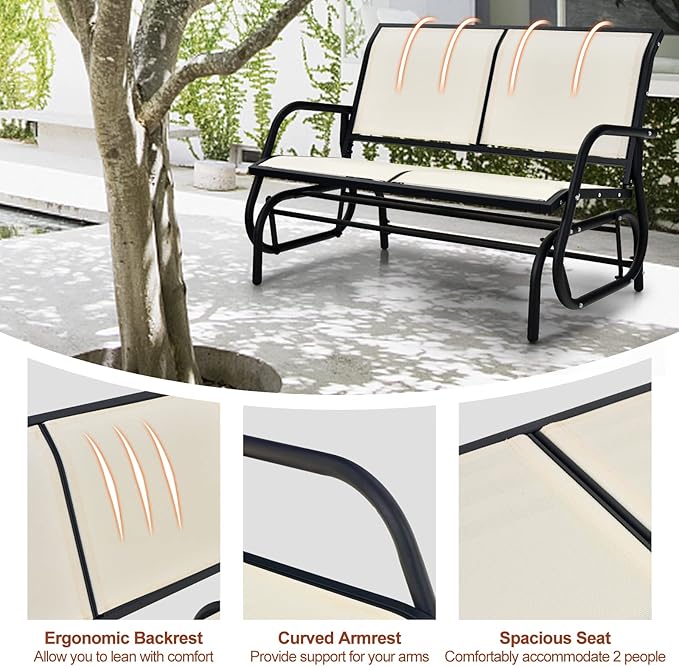 DORTALA 48'' Outdoor Patio Swing Glider Bench Chair, Cozy Patio Bench for 2 People - Photo 6