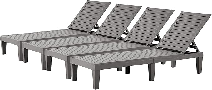 Outdoor Lounge Chaise, Adjustable Pool Lounge Chairs with 5 Positions Backrest - Photo 1