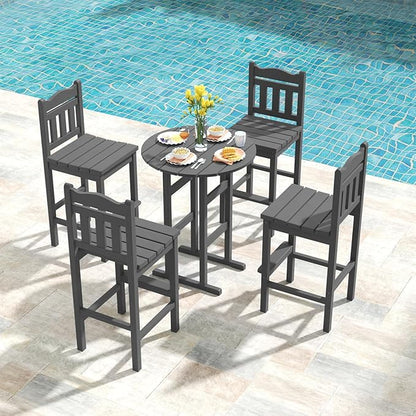 Sundale Outdoor Tall Adirondack Bar Chair Set of 2, HDPE Patio Stools with Backrest, 27.5 Inch Seat Height Tall Bistro Dining Counter Stool, All-Weather Pub Height Chair (Gray, 4 Bar Stools)