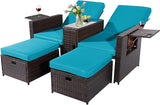 5PCS Outdoor Wicker Chaise Lounge Chair - Rattan Adjustable Reclining Patio Lounge Chair with Ottoman and Coffee Table - Photo 1