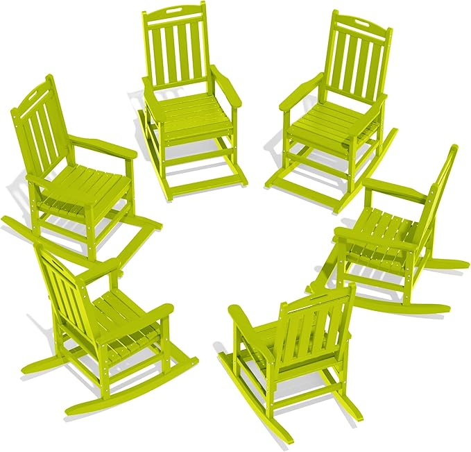 LOUNZY HDPE Outdoor Rocking Chairs Set of 6, Lime