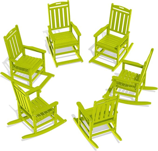 LOUNZY HDPE Outdoor Rocking Chairs Set of 6, Lime