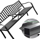 Outdoor Metal Garden Bench with Pull-Out Table, Cast Iron Steel Frame Loveseat with Backrest & Armrests - Photo 5