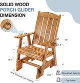 HOMREST Wooden Patio Glider Chair with Cup Holders Heavy Duty 700LBS Outdoor Rocking Chair with Ergonomic Deep - Photo 3
