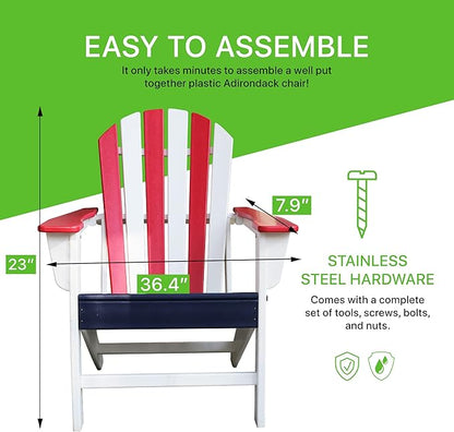 NewTechWood Atlantic Classic Curveback Plastic Weather Resistant Patio Adirondack Chair, Easy Installation, Widely Used in Outdoor, Fire Pit, Deck, Lawn, Outside, Garden Chairs (Patriot)