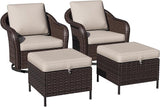 4 Piece Patio Wicker Conversation Set, 2 All-Weather Use Outdoor Wicker Swivel Chairs with 2 PE Rattan Ottomans - Photo 7