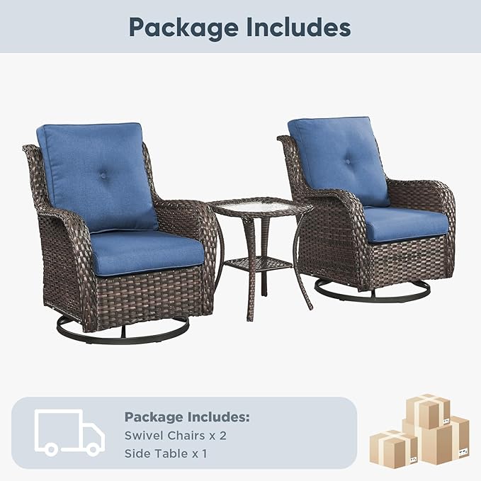 Belord Patio Wicker Chairs Swivel Rocker, Outdoor Patio Furniture Set with Rattan Side Table - Photo 8