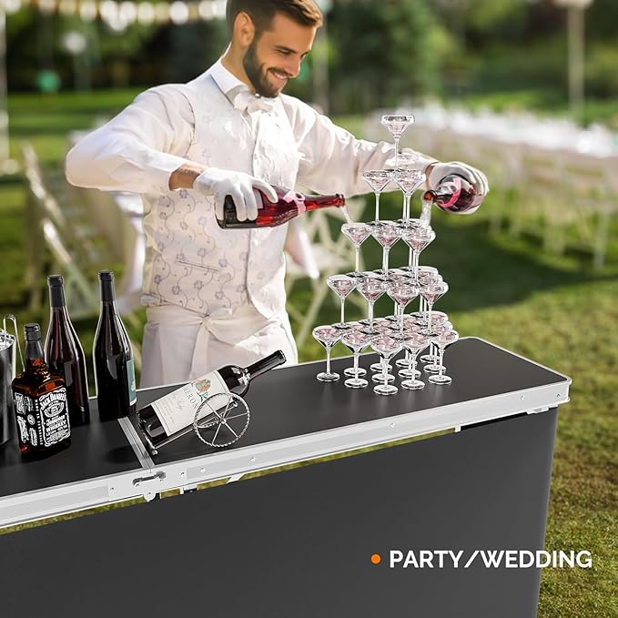 VINGLI 43" Portable Bar Table, 3-Tier Shelves, Carry Bag，Mobile Bar Table for Events, Party, Camping, Picnic, Tradeshow - Photo 2