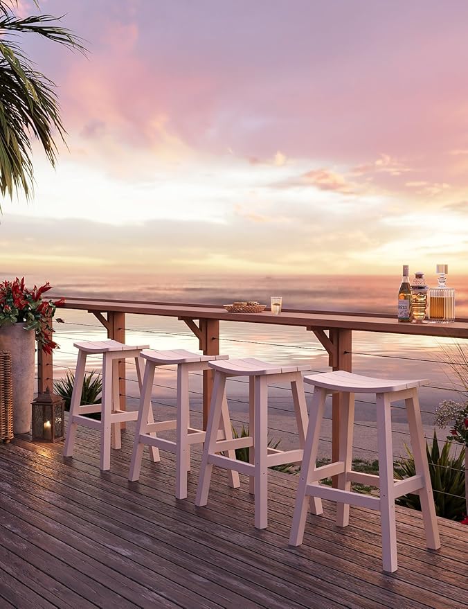 Weatherproof Bar Stools Set of 2, 28" Height Outdoor Bar Stools Holds up to 400 lbs, Saddle Seat - Photo 2