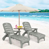 Moccha Folding Chaise Lounge Chair - Plastic Patio Lounger w/ 2 Rolling Wheels, 5-Adjustable Positions, Armrests - Photo 1