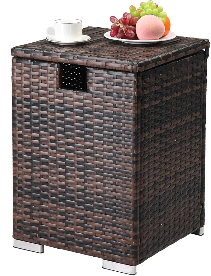 Outdoor Wicker Side Table with Storage Space, Square PE Rattan End Table for Patio Garden Poolside Deck
