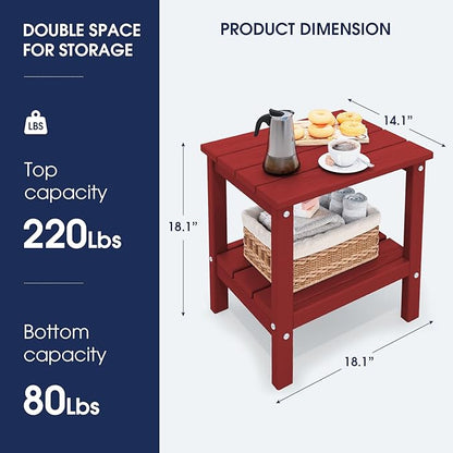 KINGYES Outdoor Side Table Set of 2, Double Layer Adirondack End Table- Red