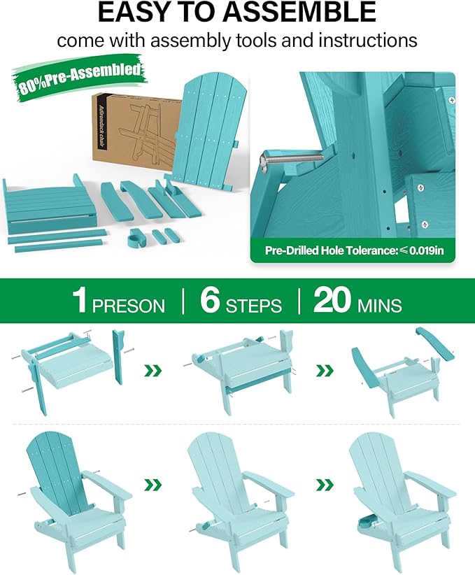 YEFU Adirondack Chair, Oversized Plastic Adirondack Chair Folding Outdoor Chairs with Cup Holder - Photo 8