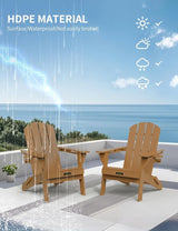 Folding Adirondack Chair Set of 2, Wooden Textured Plastic Adirondack Chairs with 2 Cup Holder - Photo 6