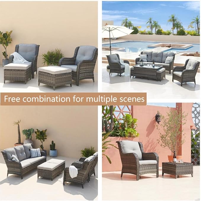 HUMMUH 4 Pieces Patio Bistro Set Wicker Patio Chairs Set of 2 with Ottomans Rattan Outdoor Furniture Conversation Set for Yard,Garden,Porch…