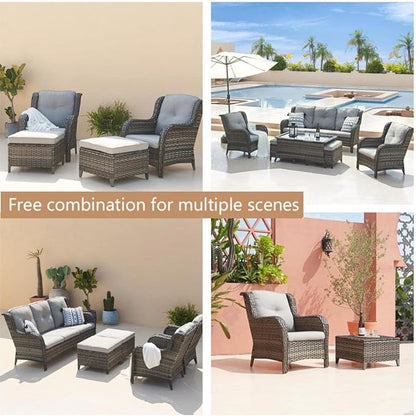 HUMMUH 4 Pieces Patio Bistro Set Wicker Patio Chairs Set of 2 with Ottomans Rattan Outdoor Furniture Conversation Set for Yard,Garden,Porch…