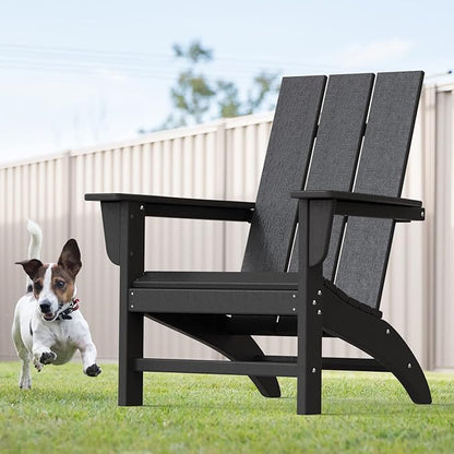 Modern Adirondack Chairs Set of 2, HDPE Plastic Patio Chairs for All Weather, Fire Pit Chair, Outdoor Lawn Chairs for Deck, Porch, Backyard, Garden, Black