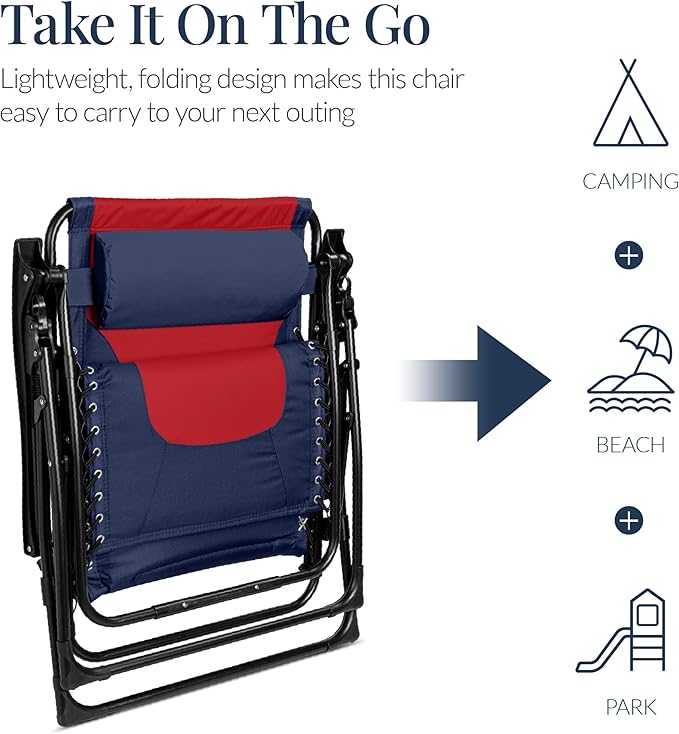 Best Choice Products Oversized Padded Zero Gravity Chair, Folding Outdoor Patio Recliner - Photo 5