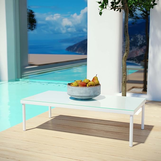 Modway Harmony Outdoor Patio Aluminum Coffee Table With Tempered Glass in White