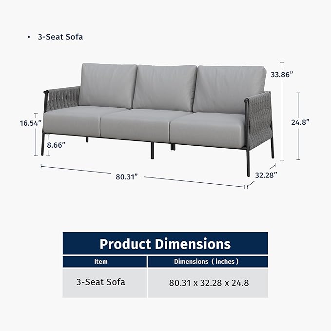 East Oak Life Chatter Outdoor Patio Furniture | Outdoor Sofa 3 Seats with Waterproof Thick Cushions - Photo 9