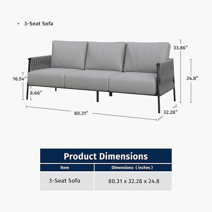 East Oak Life Chatter Outdoor Patio Furniture | Outdoor Sofa 3 Seats with Waterproof Thick Cushions | Deep Seating Modern Patio Sofa for Garden, Porch, Balcony & Backyard | Misty Grey
