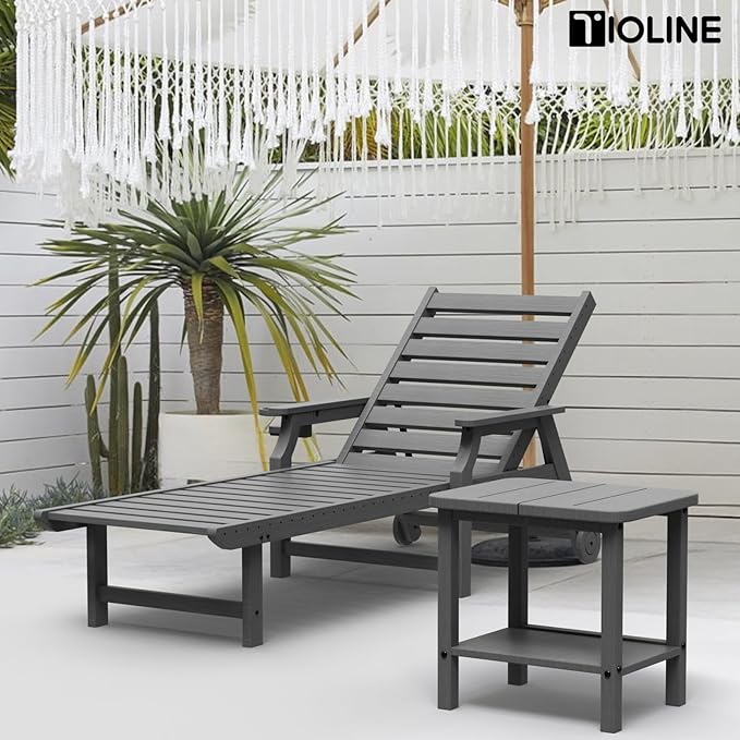 Patio Side Table, Outdoor HDPE Adirondack End Table for Patio,Outdoor Side Table for Backyard, Garden, Pool, Lawn,Grey