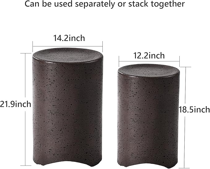 COSIEST Concrete Side Table, Set of 2 Round Outdoor Side Tables, Decorative Garden Stools for Indoor Outdoor - Photo 2